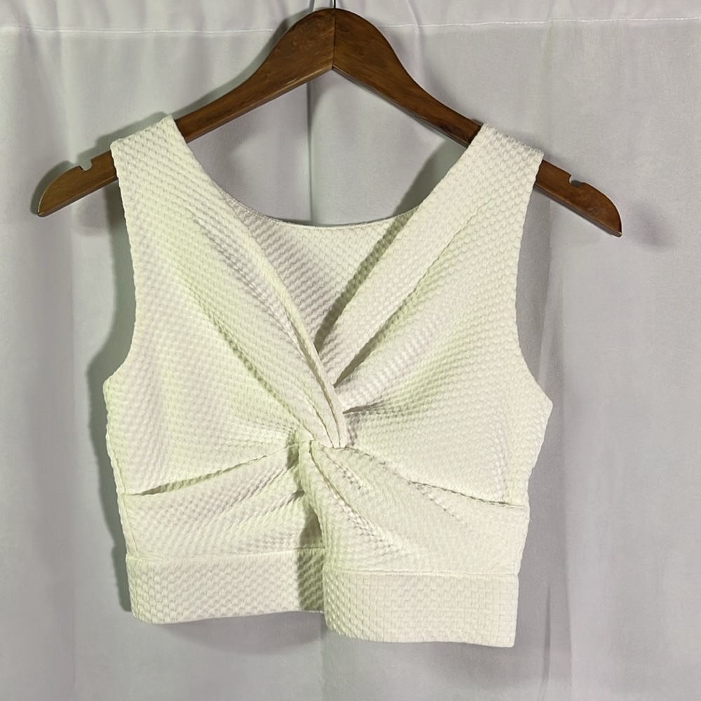 Club Monaco White Textured Twist Back Sleeveless Cropped Top